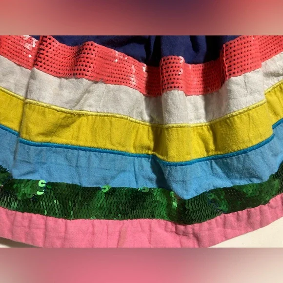 Mini Boden Blue Rainbow Sequined Gathered Skirt Elastic Waist Drawcord Size 5-6 - Picture 3 of 11